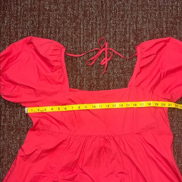 Draper James Pink Mini Dress puff sleeve square neck smocked back with pockets - Picture 13 of 14